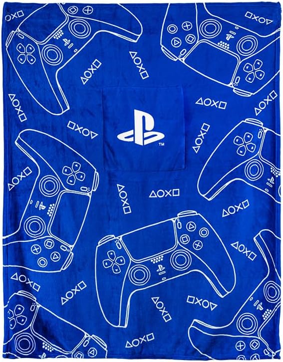 Paladone PlayStation 2-in-1 Cushion Blanket - Officially Licensed Sony Travel Blanket, Foldable Soft Fluffy Throw, Compact Design for Gaming Room or Bedroom Decor, Great for Travelling 120cm x 150cm