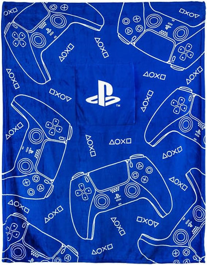 Paladone PlayStation 2-in-1 Cushion Blanket - Officially Licensed Sony Travel Blanket, Foldable Soft Fluffy Throw, Compact Design for Gaming Room or Bedroom Decor, Great for Travelling 120cm x 150cm
