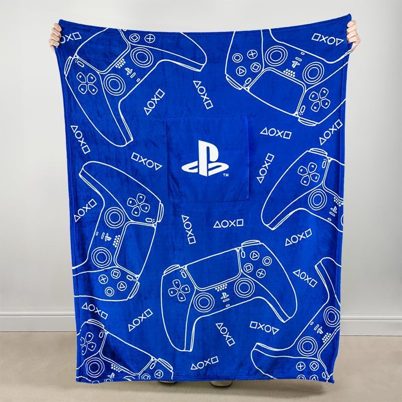 Paladone PlayStation 2-in-1 Cushion Blanket - Officially Licensed Sony Travel Blanket, Foldable Soft Fluffy Throw, Compact Design for Gaming Room or Bedroom Decor, Great for Travelling 120cm x 150cm
