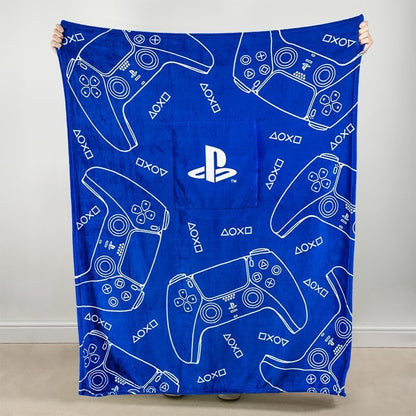 Paladone PlayStation 2-in-1 Cushion Blanket - Officially Licensed Sony Travel Blanket, Foldable Soft Fluffy Throw, Compact Design for Gaming Room or Bedroom Decor, Great for Travelling 120cm x 150cm