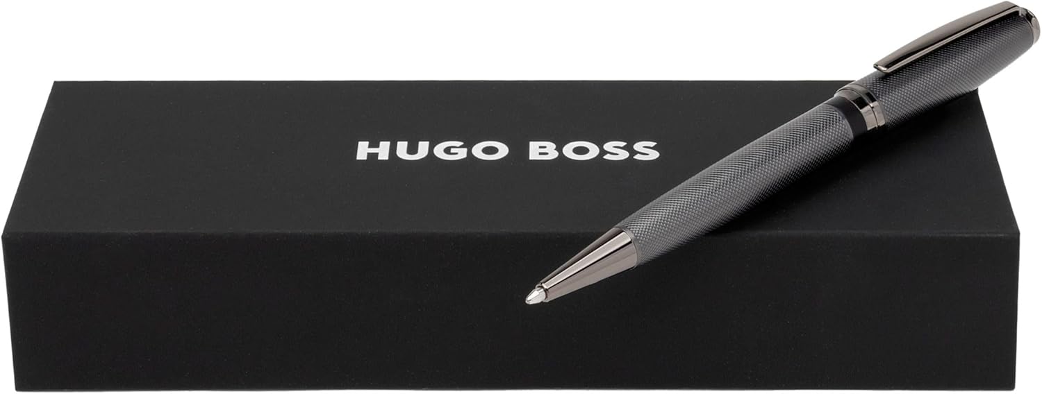 Hugo Boss Stream HSW3784D Brass Ballpoint Pen in Gun Colour Length: 14.5 cm Blue