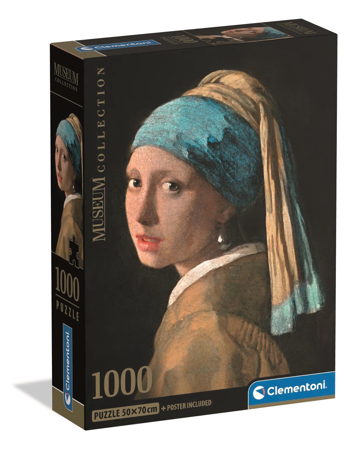 Clementoni Puzzle 1000 pieces Museum Collection, Girl with Pearl Earrig, Compact box, Puzzle dor Adults 14-99 Years, Made in Italy, 39967