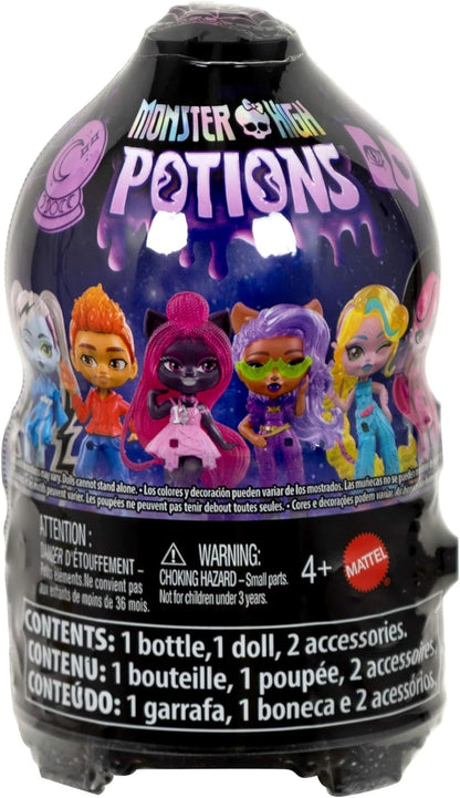 Monster High Potions Crystal Ball Mini Dolls, Surprise 3-inch Character Figures with Water Reveal, Charm and Fortune Card (Characters May Vary), JCX99