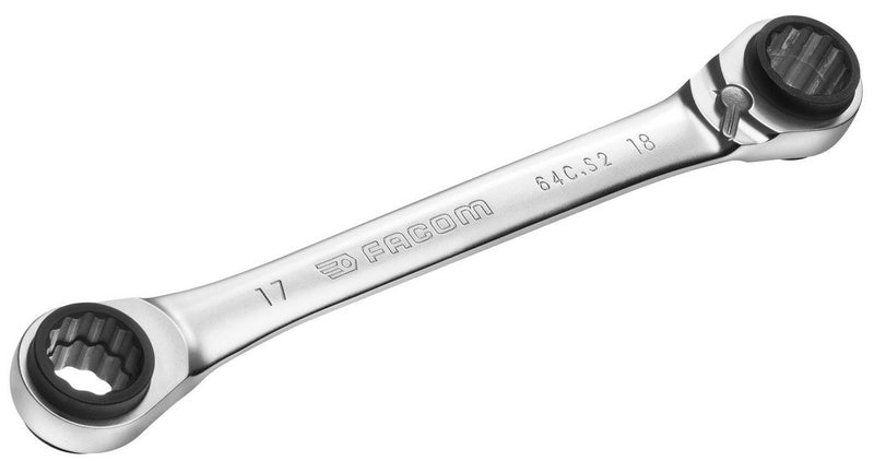 Facom 4-In-1 Double Box-End Ratchet Wrench, 16 X 17 - 18 X 19 Mm