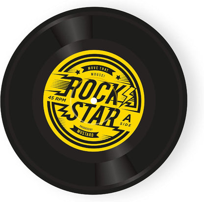 Rock'n'Roll Vinyl Record Ronde Muismat van Mosterd - Comfortabel schuim waterdicht neopreen met antislip rubberen achterkant muismat, uniek bureauaccessoires, cadeau idee voor collega's op kantoor