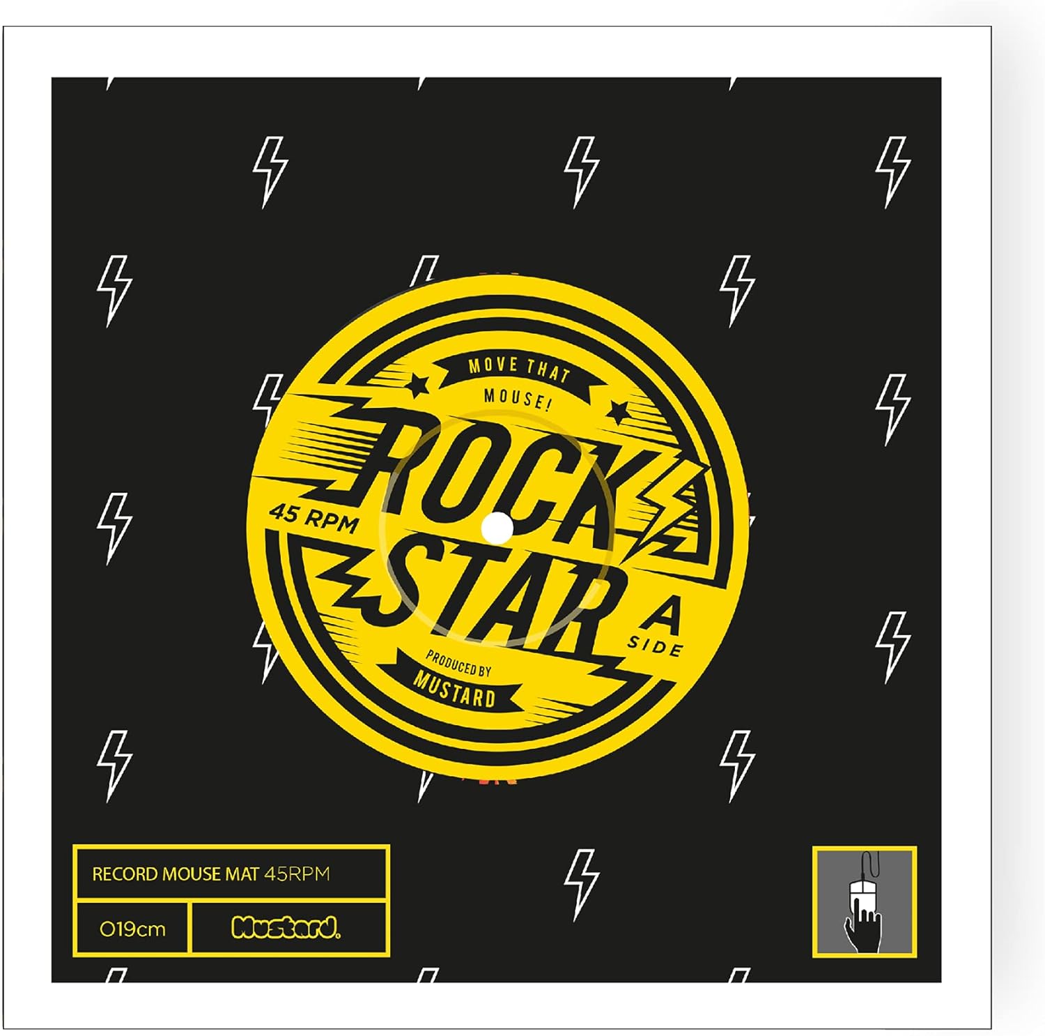 Rock'n'Roll Vinyl Record Ronde Muismat van Mosterd - Comfortabel schuim waterdicht neopreen met antislip rubberen achterkant muismat, uniek bureauaccessoires, cadeau idee voor collega's op kantoor