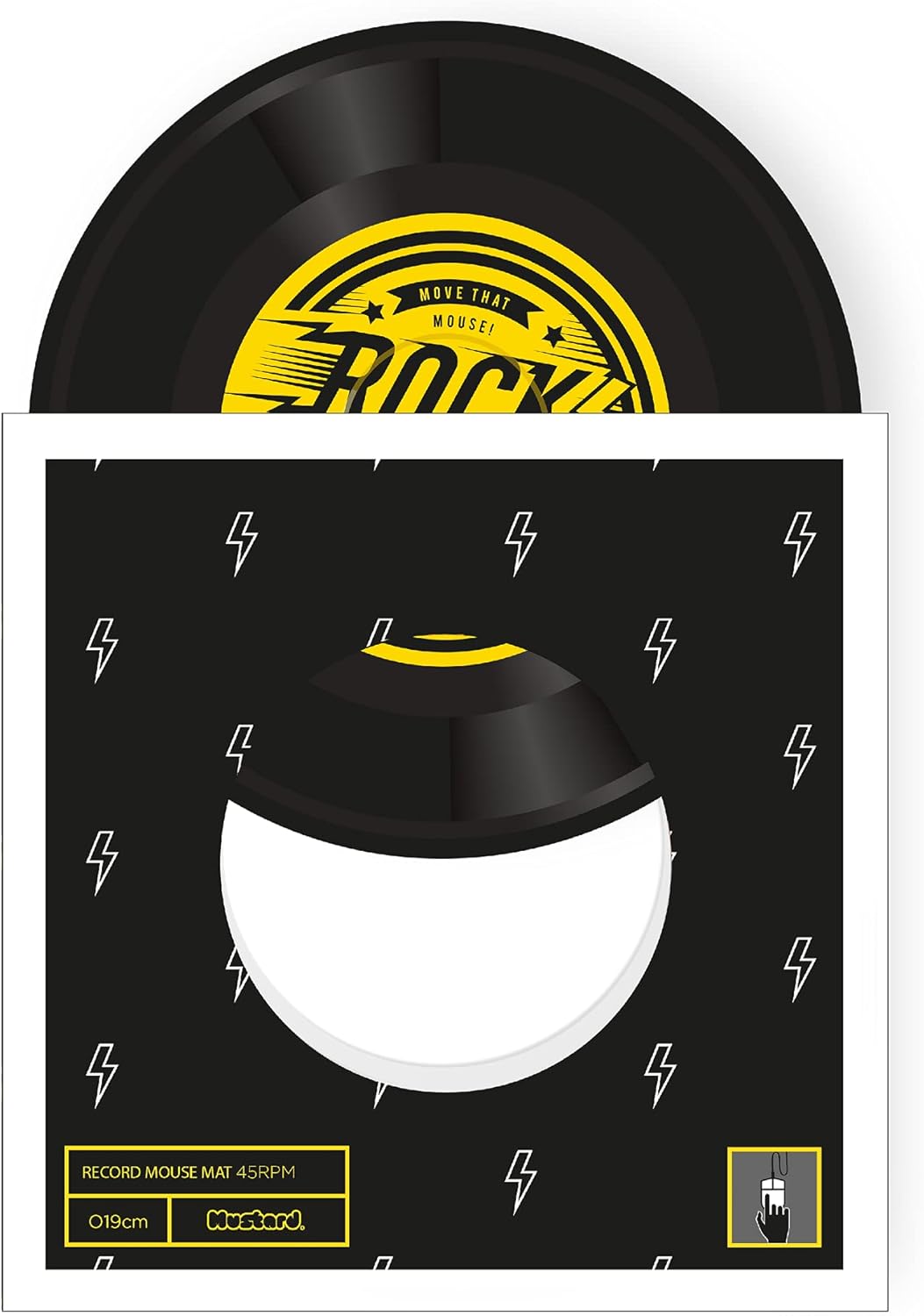 Rock'n'Roll Vinyl Record Ronde Muismat van Mosterd - Comfortabel schuim waterdicht neopreen met antislip rubberen achterkant muismat, uniek bureauaccessoires, cadeau idee voor collega's op kantoor