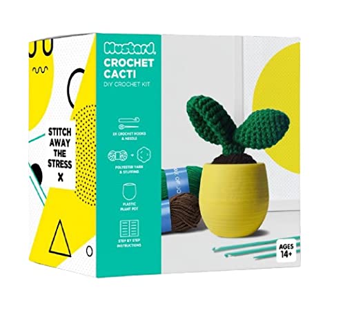 Mustard DIY haakset cactus haak - garen, vulling, haakhaken, naald, plantenpot