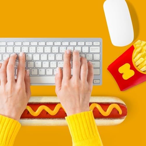 Mustard Memory Foam Hot Dog Keyboard Rest 41x9x4cm - Fun & Comfy Desk Accessory for Wrist Support