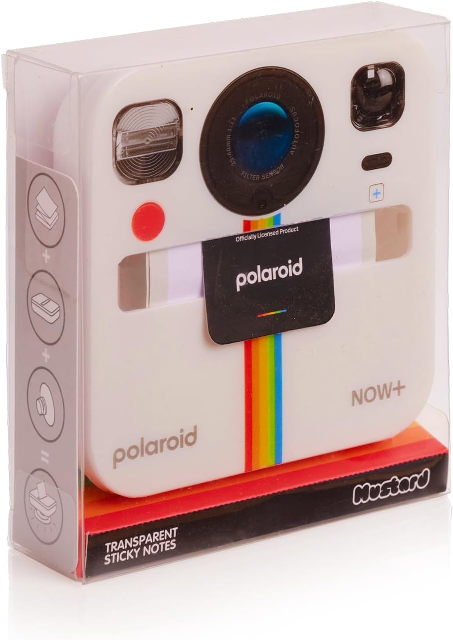 Mustard Polaroid Sticky Notes 10x4x10cm - Transparante Camera-vormige Sticky Note Dispenser voor Fun & Functionele Bureau Organisatie