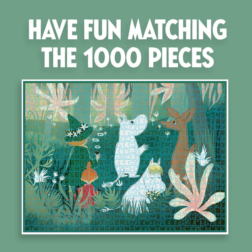 Barbo Toys - Mumins Puzzel Green Art – Mumin puzzel 1000 stukjes – puzzel voor volwassenen met illustraties uit de Mumin Tal – kleurrijke afbeeldingen van de Mumin-trol 70 cm x 50 cm