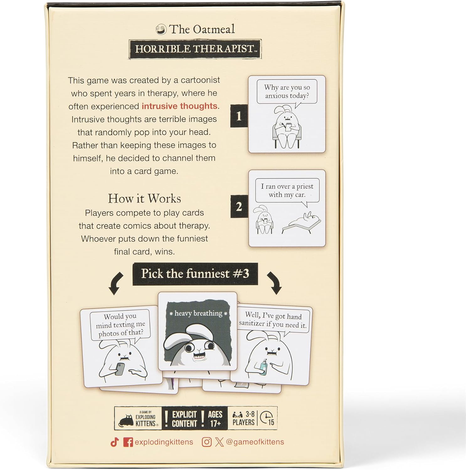 Exploding Kittens Horrible Therapist: Base Edition 3-8 Players - Ages 17+ - 15 Minutes to Play - Comic Building Game - Card Game, Ideal for Family Night Fun, Teens and Adult