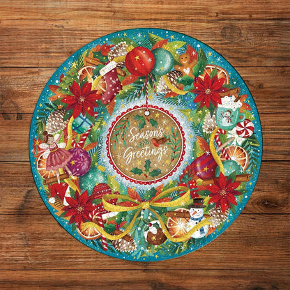 Gibsons Seasons Greetings 500 Piece Circular Jigsaw Puzzle for Adults Challenging Christmas Wreath Design Festive Gift Eco-Friendly 100% Recycled Board Premium Puzzle by Gibsons Games