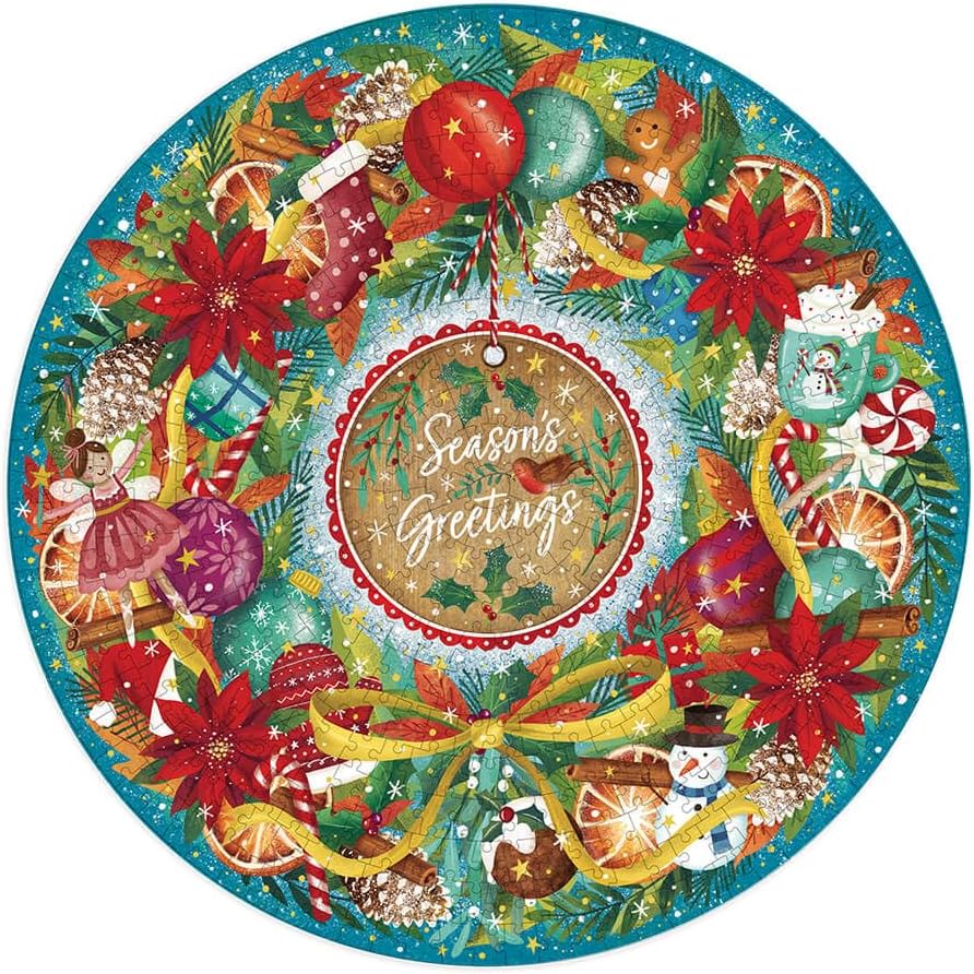 Gibsons Seasons Greetings 500 Piece Circular Jigsaw Puzzle for Adults Challenging Christmas Wreath Design Festive Gift Eco-Friendly 100% Recycled Board Premium Puzzle by Gibsons Games