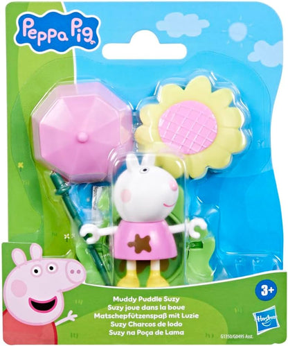 Peppa Pig Muddy Puddle Suzy Figure with Umbrellas and Flower Accessories, Preschool Toy for Girls and Boys from 3 Years