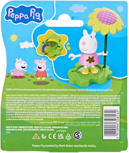 Peppa Pig Muddy Puddle Suzy Figure with Umbrellas and Flower Accessories, Preschool Toy for Girls and Boys from 3 Years
