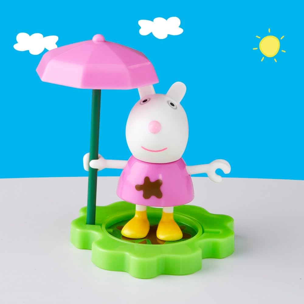 Peppa Pig Muddy Puddle Suzy Figure with Umbrellas and Flower Accessories, Preschool Toy for Girls and Boys from 3 Years