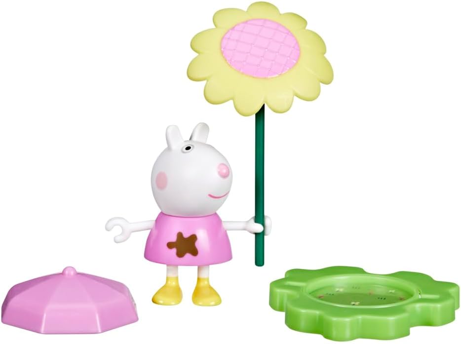 Peppa Pig Muddy Puddle Suzy Figure with Umbrellas and Flower Accessories, Preschool Toy for Girls and Boys from 3 Years