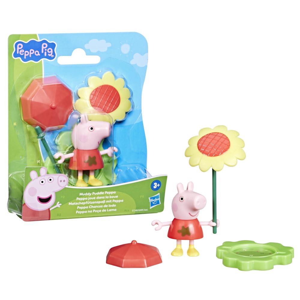 Peppa Pig Peppa Figurine with Umbrella and Flower Accessories, Preschool Toys for Girls and Boys Age 3+
