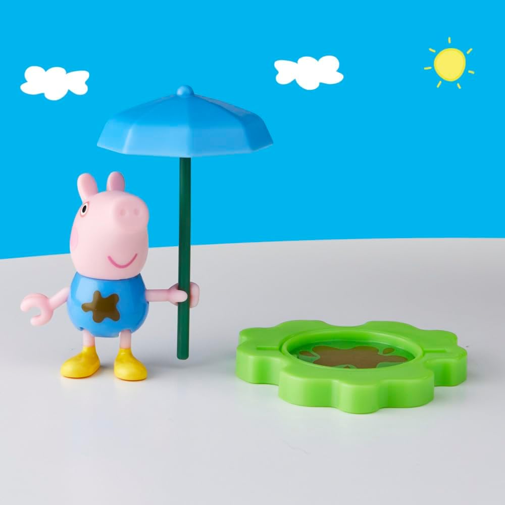 Peppa Pig Muddy Puddle George Figure with Umbrella and Flower Accessories, Preschool Toy for Boys and Girls Aged 3+