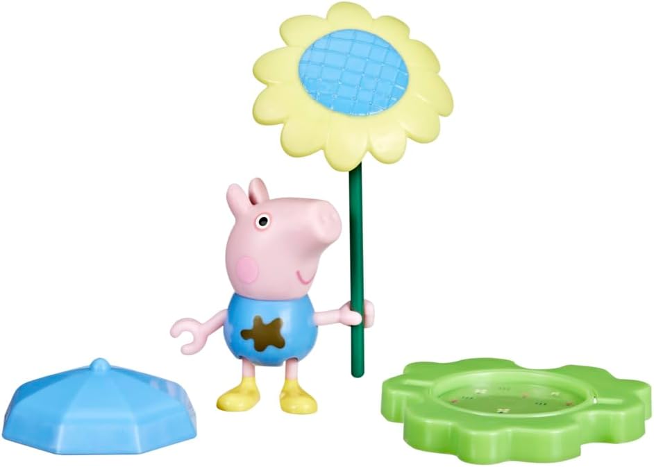 Peppa Pig Muddy Puddle George Figure with Umbrella and Flower Accessories, Preschool Toy for Boys and Girls Aged 3+