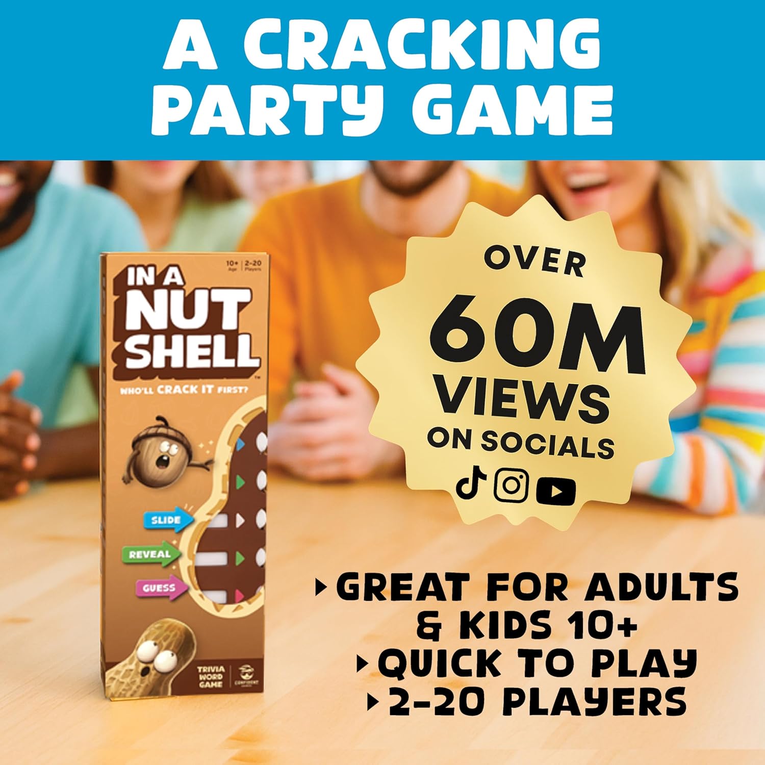 In A Nutshell - Slide & Guess Word Game | Must-have Birthday Present & Stocking Filler | Family Party & Board Game for Game Nights for Adults, Kids 10+, Teens, Families