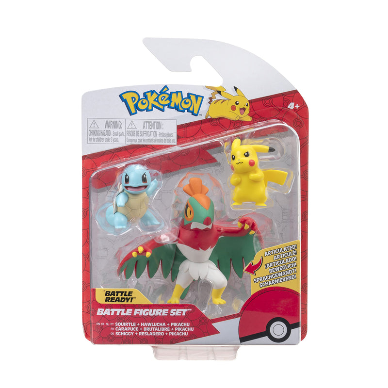 Pokémon PKW2807 - Battle Figures Set - Pikachu, Schiggy, Resladero - Official Detailed Figures, Each 5 cm
