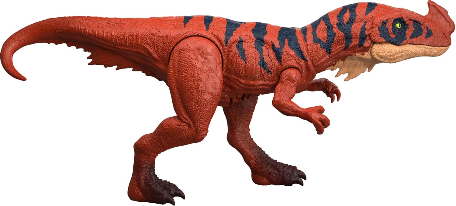Mattel Jurassic World Wild Roar Afrovenator Dinosaur Action Figure Toy, Attack Action & Lights & Roar Sound, Scan Code for Digital Play, JKL76