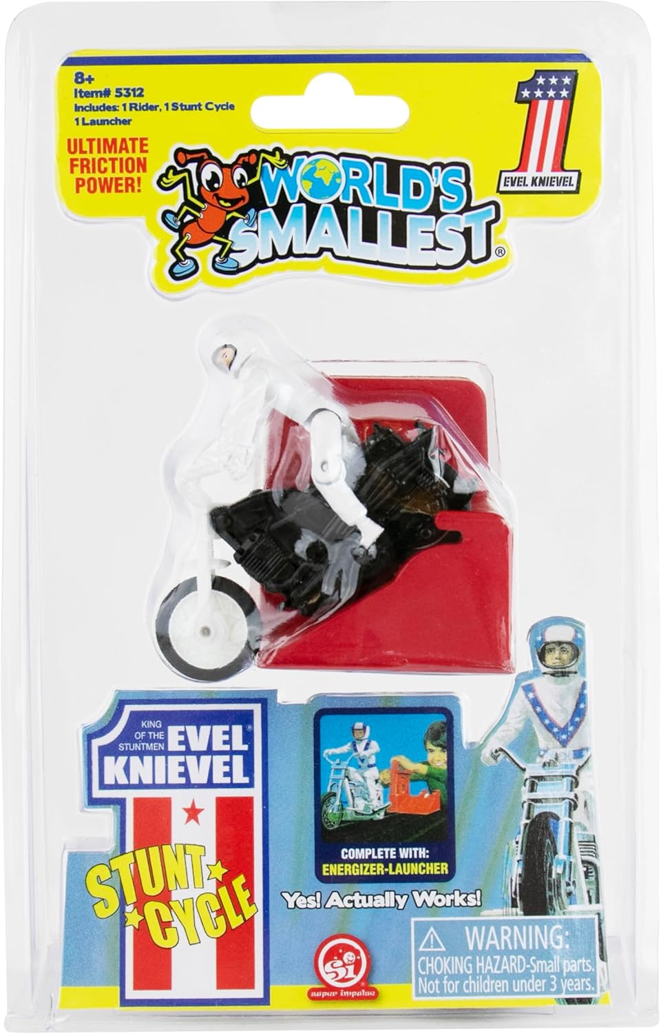 World's Smallest Evel Knievel Miniature Classic Wind Up Toy | Features Rider, Stunt Cycle, and Energizer Launcher | Action Figure | for Ages 8 and up