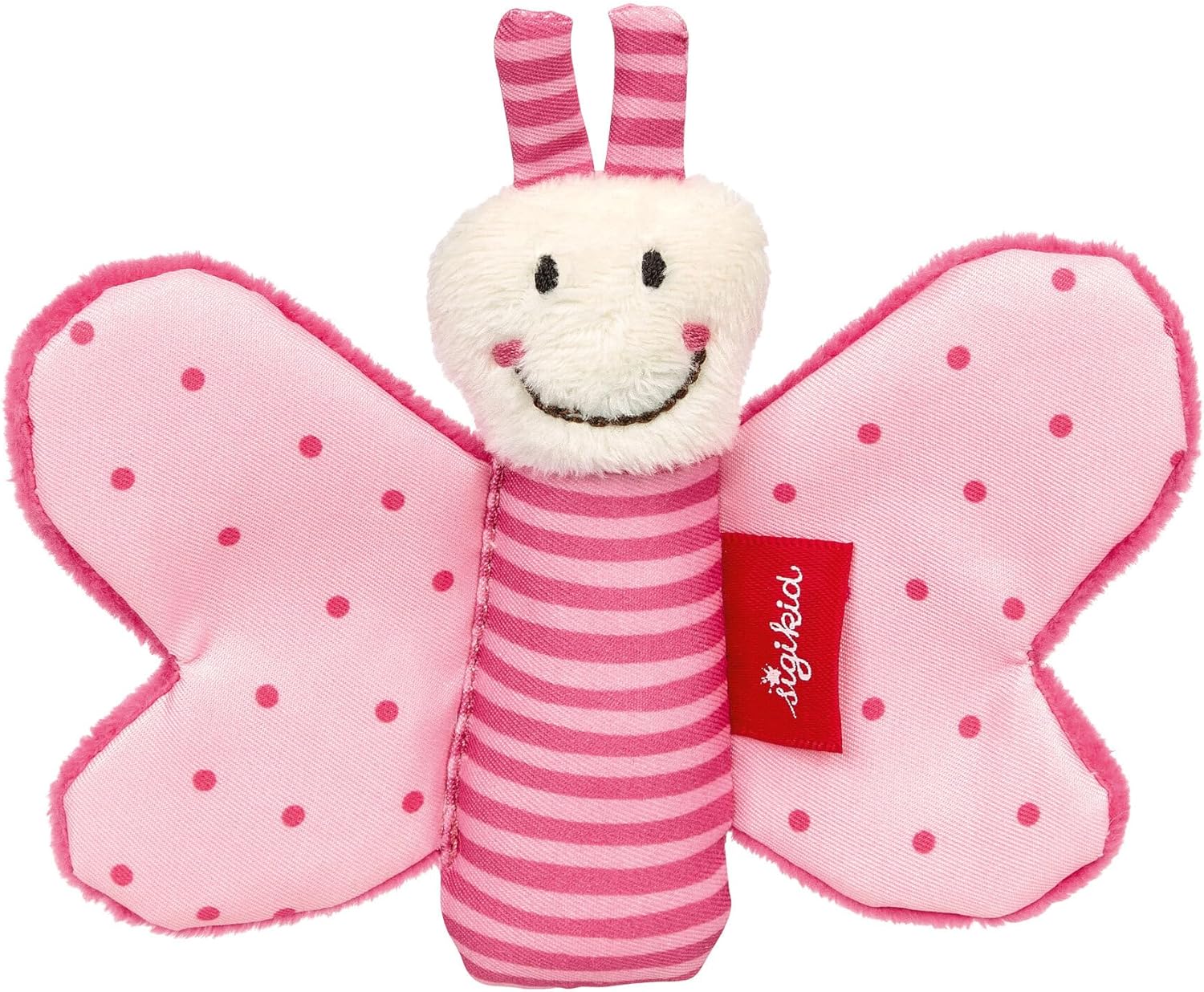 Sigikid Greifling Schmetterling, RedStars Babyspielzeug mit Knisterfolie: greifen, entdecken, spielen, für Babys ab Geburt, Art.-Nr. 42834, pink-rosa, 9x12x2 cm