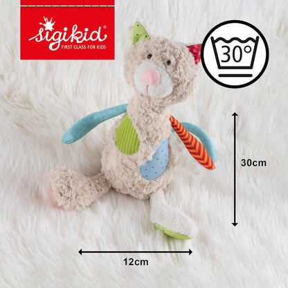 SIGIKID 42842 Stofftier Katze Patchwork Sweety Kuscheltier zum Spielen & Schmusen aus weichem Materialmix für Babys und Kinder, Jungen und Mädchen von 0 Monaten bis 8 Jahren Mehrfarbig/Katze 30 cm