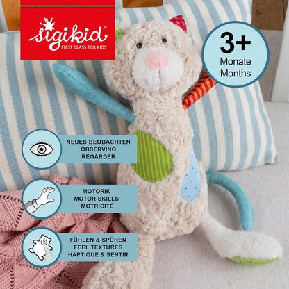 SIGIKID 42842 Stofftier Katze Patchwork Sweety Kuscheltier zum Spielen & Schmusen aus weichem Materialmix für Babys und Kinder, Jungen und Mädchen von 0 Monaten bis 8 Jahren Mehrfarbig/Katze 30 cm