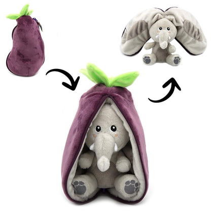 LES DÉGLINGOS - Veggie Serie - Snoep Velvet Olifant/Aubergine - Olifant Omkeerbare Verbergt - Zachte Pluche Baby - Geboortecadeau-ideeën