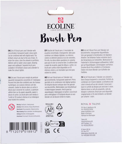 Ecoline Brush Pen Set van 10 - Pastel | Penseelstiften met Aquarelverf voor Bullet Journal, Handlettering, Kleurboeken & Tekenen