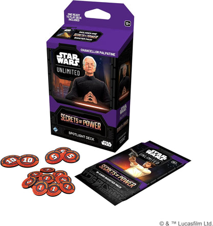 Asmodee Star Wars: Unlimited TCG Secrets of Power Chancellor Palpatine SPOTLIGHT DECK - Pre-Built 50-Card Ready-to-Play Deck with Booster Pack, Ages 12+, 2+ Players, 20 Minute Playtime