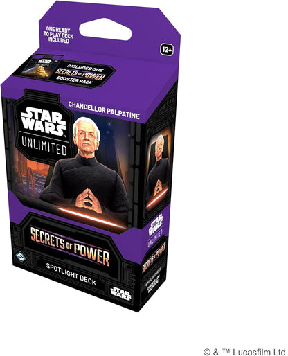 Asmodee Star Wars: Unlimited TCG Secrets of Power Chancellor Palpatine SPOTLIGHT DECK - Pre-Built 50-Card Ready-to-Play Deck with Booster Pack, Ages 12+, 2+ Players, 20 Minute Playtime