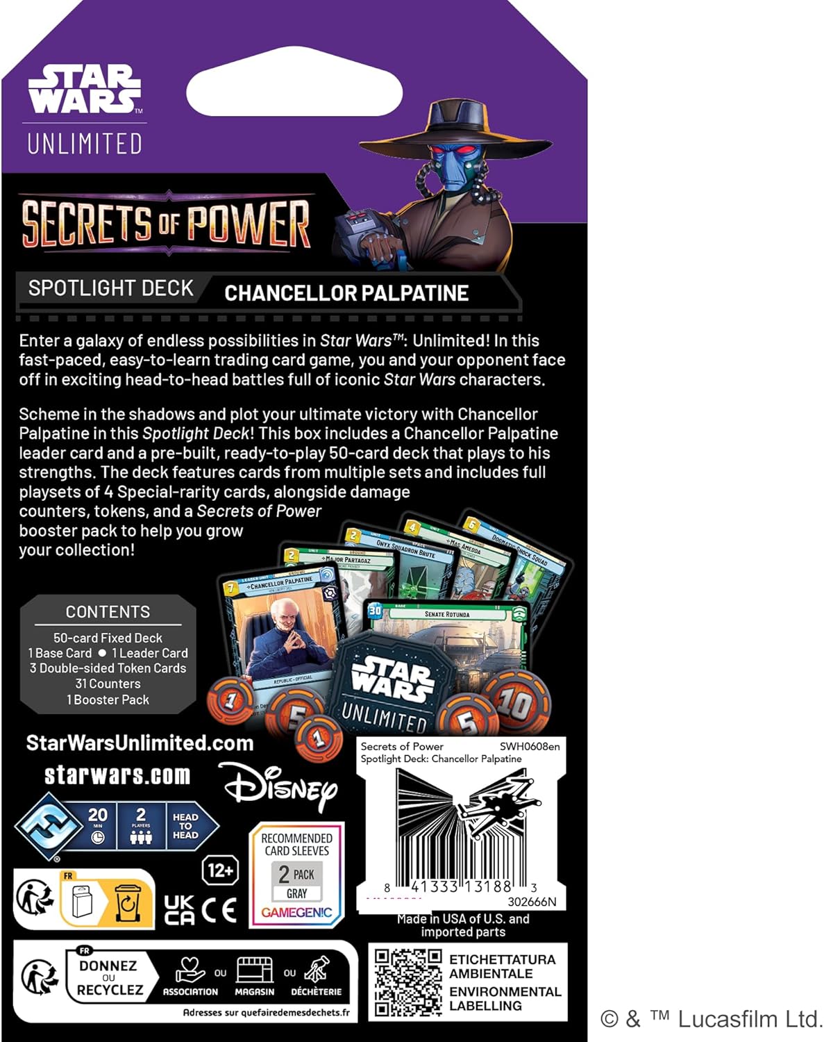 Asmodee Star Wars: Unlimited TCG Secrets of Power Chancellor Palpatine SPOTLIGHT DECK - Pre-Built 50-Card Ready-to-Play Deck with Booster Pack, Ages 12+, 2+ Players, 20 Minute Playtime