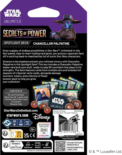 Asmodee Star Wars: Unlimited TCG Secrets of Power Chancellor Palpatine SPOTLIGHT DECK - Pre-Built 50-Card Ready-to-Play Deck with Booster Pack, Ages 12+, 2+ Players, 20 Minute Playtime