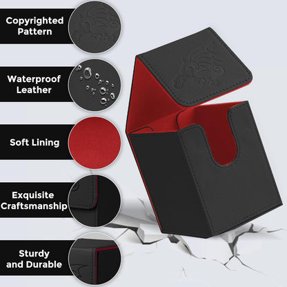 Card Deck Box with 2 Dividers, MTG Commander Deck Box Holds 100+ Double-Sleeved Cards, Leather Magnetic Deck Case Compatible with Magic TCG CCG Cards,Black/Dragon