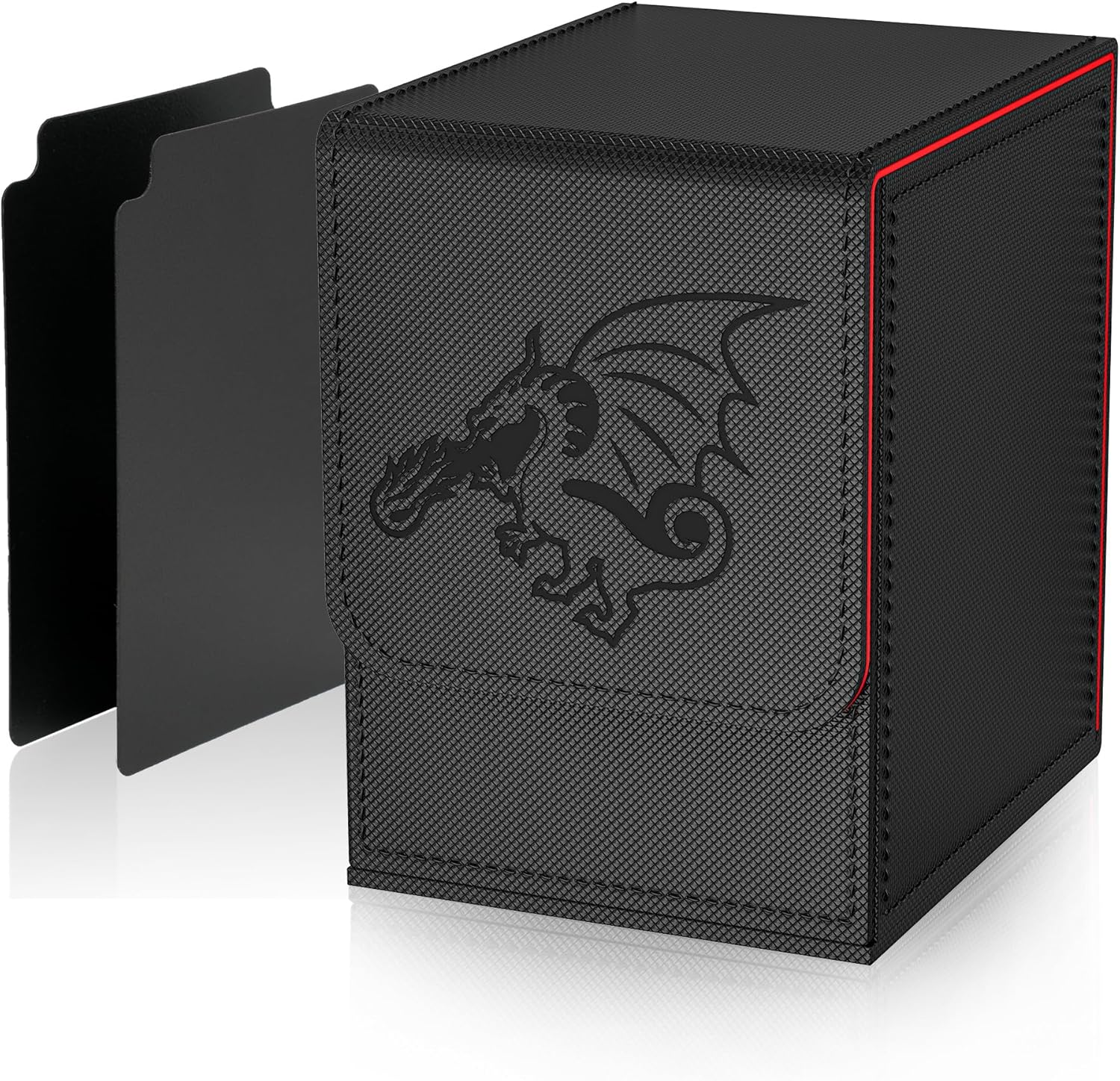 Card Deck Box with 2 Dividers, MTG Commander Deck Box Holds 100+ Double-Sleeved Cards, Leather Magnetic Deck Case Compatible with Magic TCG CCG Cards,Black/Dragon