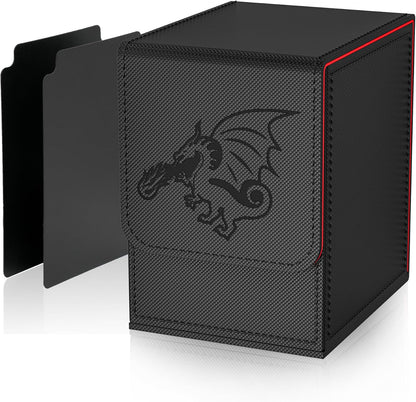 Card Deck Box with 2 Dividers, MTG Commander Deck Box Holds 100+ Double-Sleeved Cards, Leather Magnetic Deck Case Compatible with Magic TCG CCG Cards,Black/Dragon