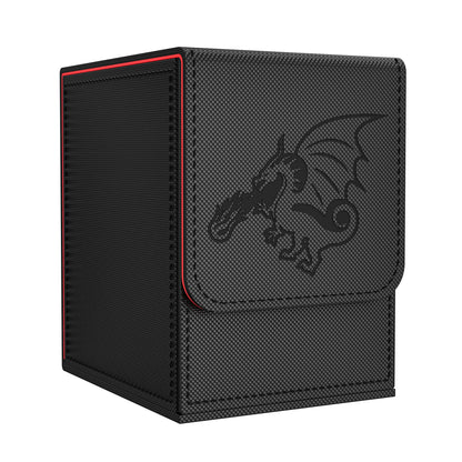 Card Deck Box with 2 Dividers, MTG Commander Deck Box Holds 100+ Double-Sleeved Cards, Leather Magnetic Deck Case Compatible with Magic TCG CCG Cards,Black/Dragon