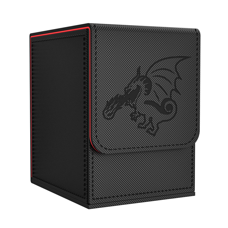 Card Deck Box with 2 Dividers, MTG Commander Deck Box Holds 100+ Double-Sleeved Cards, Leather Magnetic Deck Case Compatible with Magic TCG CCG Cards,Black/Dragon