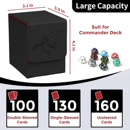 Card Deck Box with 2 Dividers, MTG Commander Deck Box Holds 100+ Double-Sleeved Cards, Leather Magnetic Deck Case Compatible with Magic TCG CCG Cards,Black/Dragon