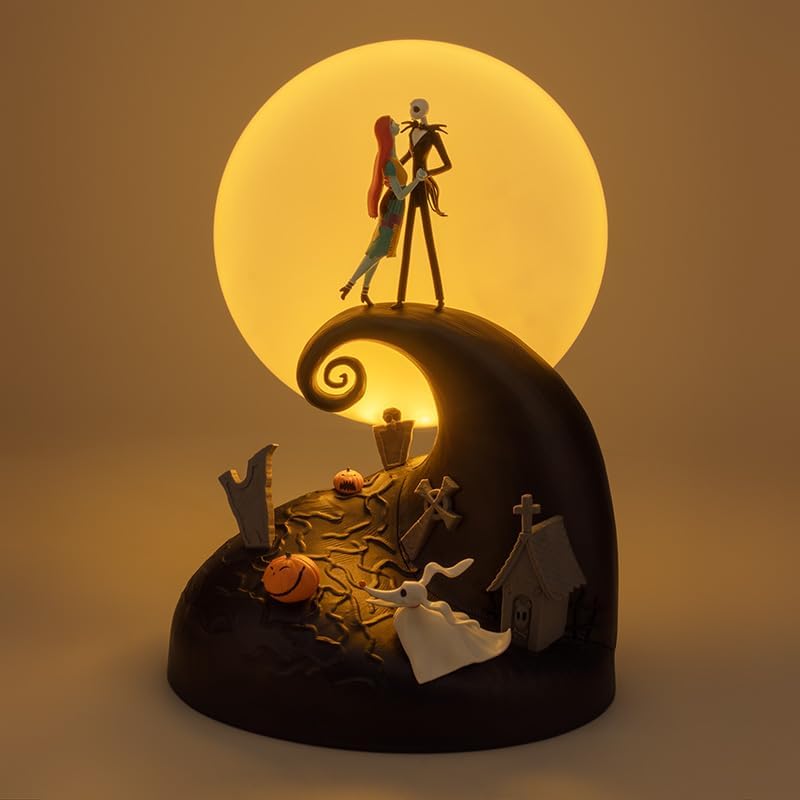 Paladone Nightmare Before Christmas Diorama Light, 30cm LED Spiral Hill Lamp with Jack & Sally Figurines, USB Powered with Warm & Cool Light Modes, Home Decor for Fans