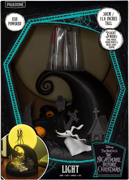 Paladone Nightmare Before Christmas Diorama Light, 30cm LED Spiral Hill Lamp with Jack & Sally Figurines, USB Powered with Warm & Cool Light Modes, Home Decor for Fans