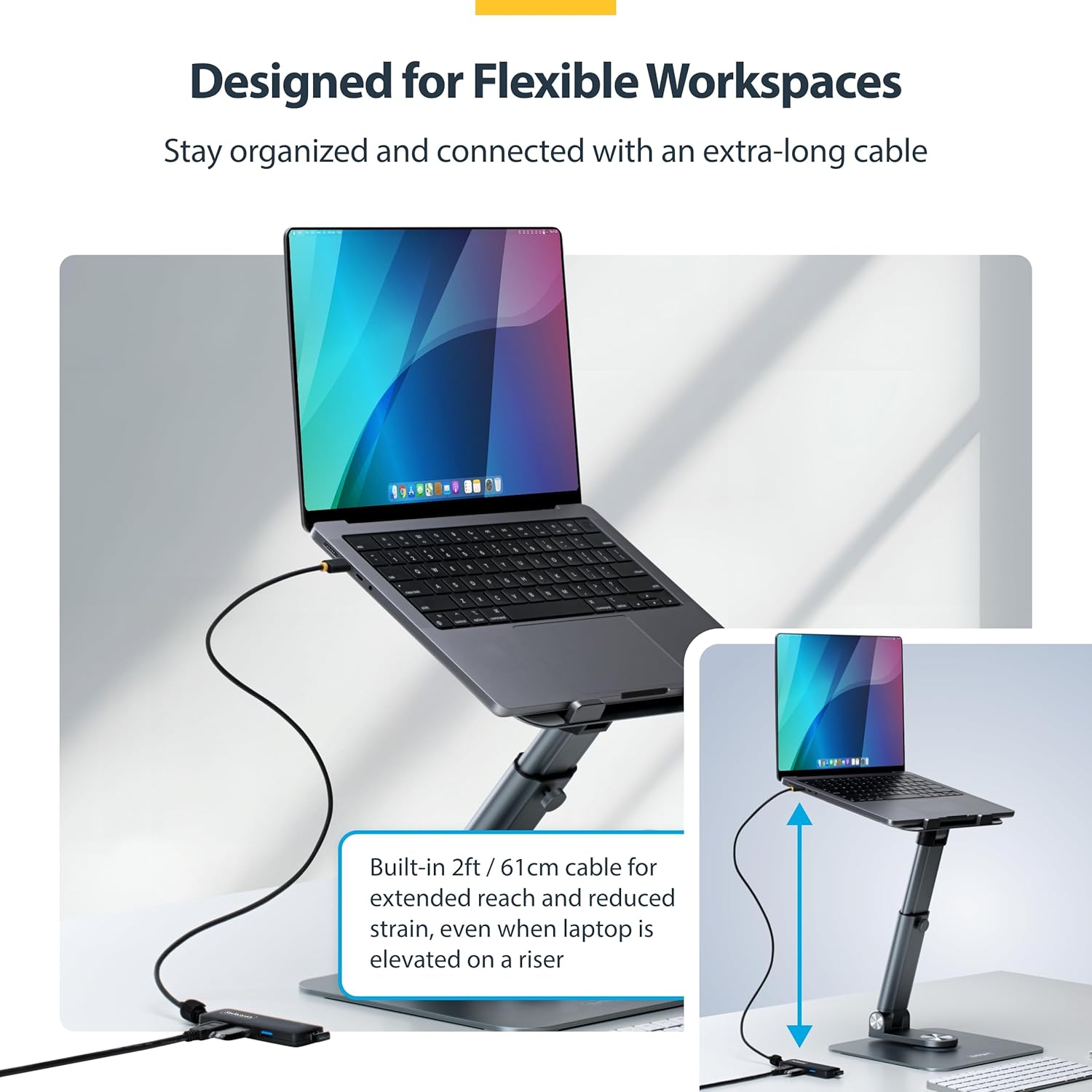 StarTech.com 4-Port USB-C Hub, 5Gbps, Bus Powered, USB-C to 4x USB-A Mini Hub, Extra Long 2ft/61cm Host Cable, PCR Plastic