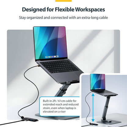 StarTech.com 4-Port USB-C Hub, 5Gbps, Bus Powered, USB-C to 4x USB-A Mini Hub, Extra Long 2ft/61cm Host Cable, PCR Plastic