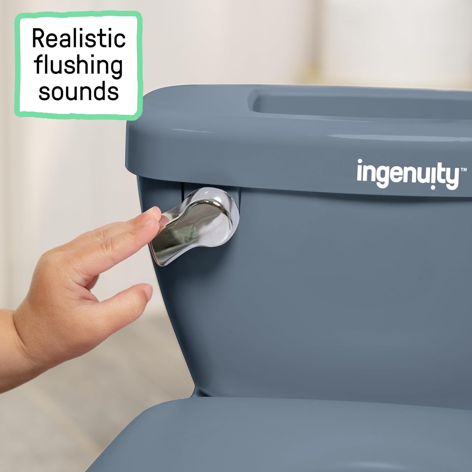 Ingenuity My Size Potty Pro, Potty Training Toilet, Levensecht Spoelend Geluid, voor Leeftijd 18 Maanden, Tot 50 lbs (Marineblauw