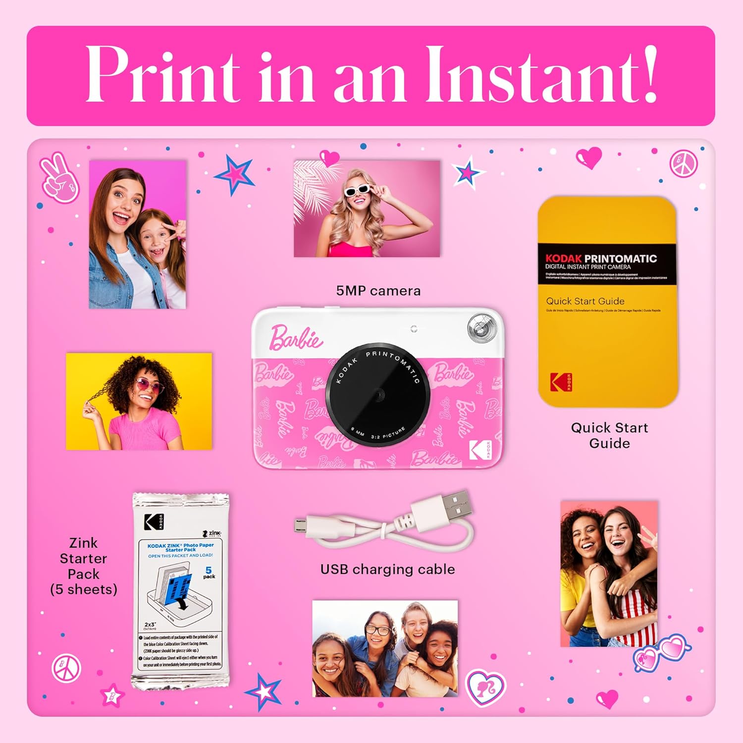 Barbie x Kodak Printomatic Digitale Camera – 5MP Draagbare Barbie Camera Print Kleurige 2x3” Stickers – Handtekeningstijl